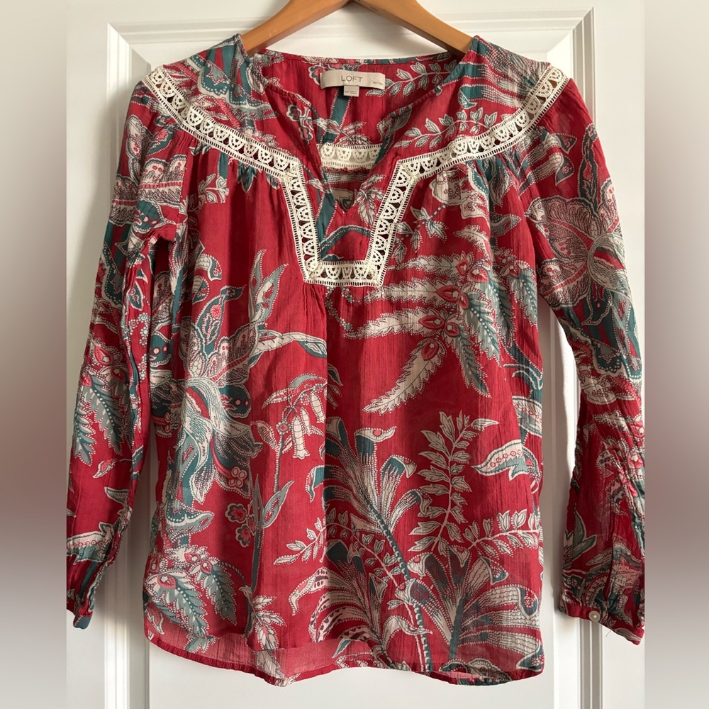 Ann Taylor LOFT Women’s Iris Lacy Peasant Long Sleeve Floral‎ Blouse XSP